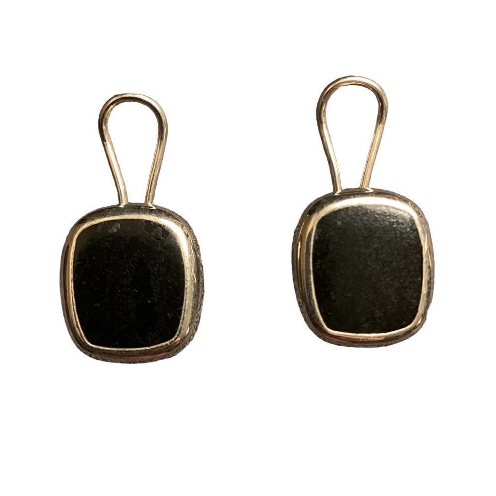 clip on earrings Liz Claiborne signed pewter color black‎ enamel silver